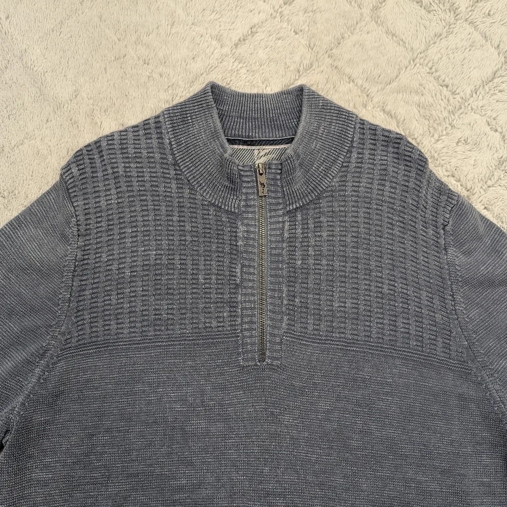 Tommy Bahama Sweater Mens XL Gray ¼ Zip Pullover Knit Cotton Casual Beach